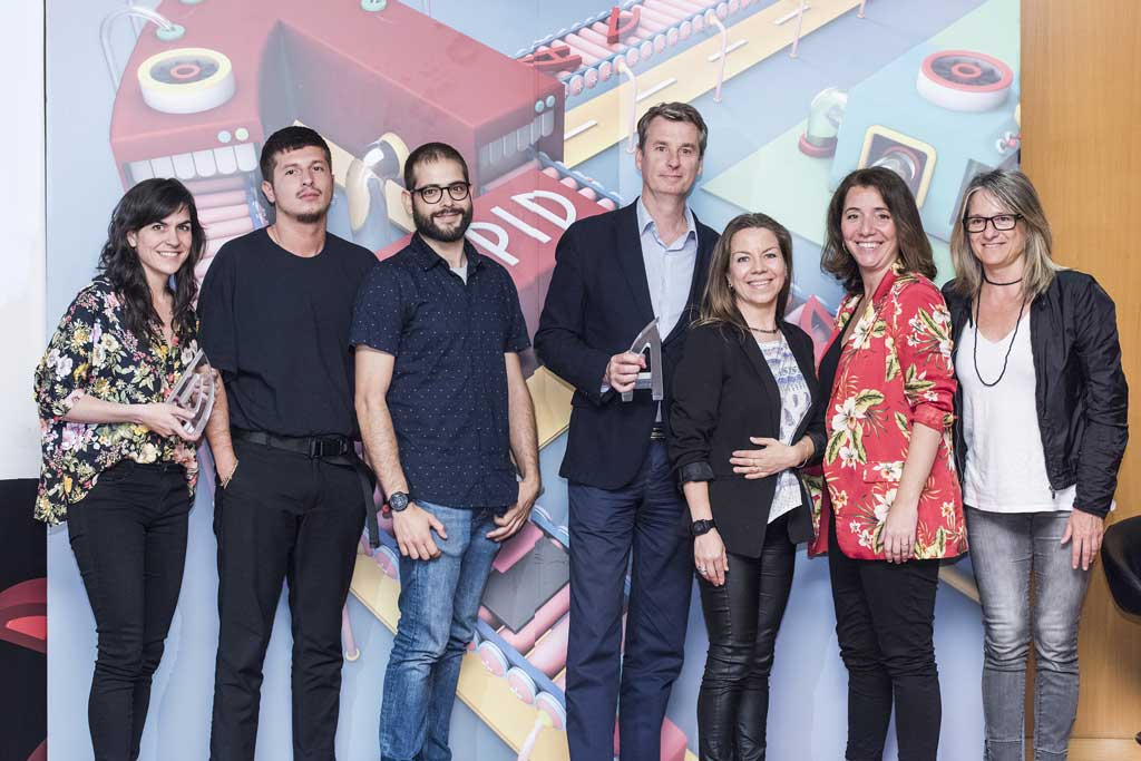 Lules Echevarría, César Ramos y Salva Martínez de Maneki Neko con Eric Valladares, Erika Viniegra y Estíbaliz Alvillo de Boehringer Ingelheim