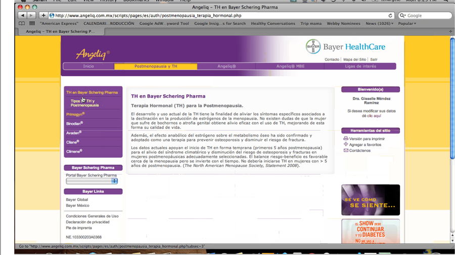 Sitio web para médicos Angeliq - 1
